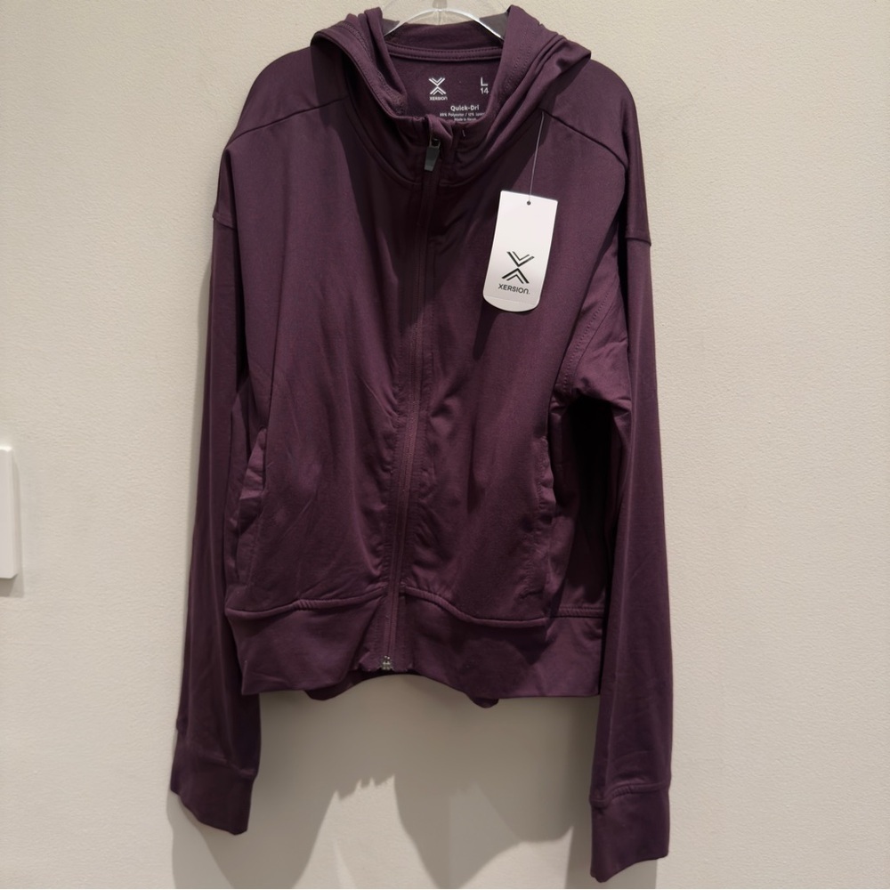 NWT- Xersion Midnight Purple Full-Zip Quick Dri Hoodie Jacket Girls Size L (14)